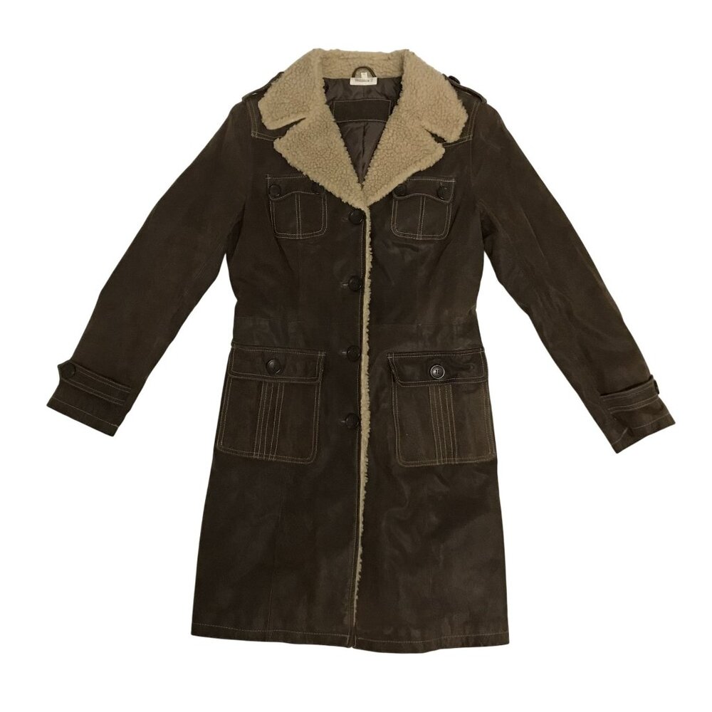Womens Pennylane Coat Size 2 Long Brown Leather Mid Length